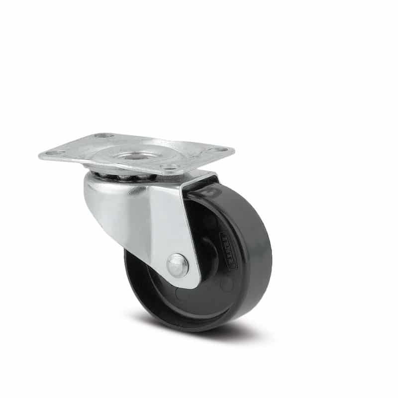1430POI025P60 Compacta 25mm Swivel Plate Black Polypropylene Castor - 10kg Capacity