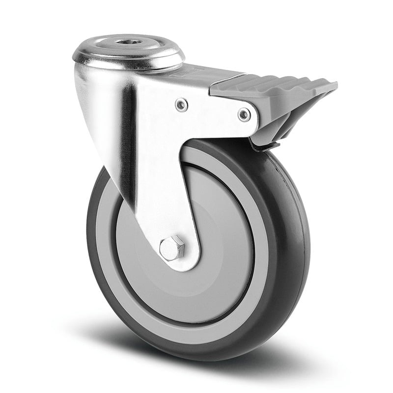 1677PJP100P3013 Economy 100mm Bolt Hole Swivel Total Lock Thermoplastic Rubber Castor
