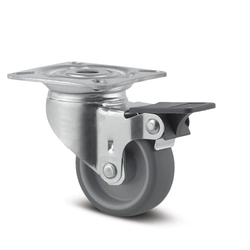 2475PJO050P40 Agila 50mm Swivel Plate Wheel Brake Grey Thermoplastic Rubber Castor - 40kg Capacity