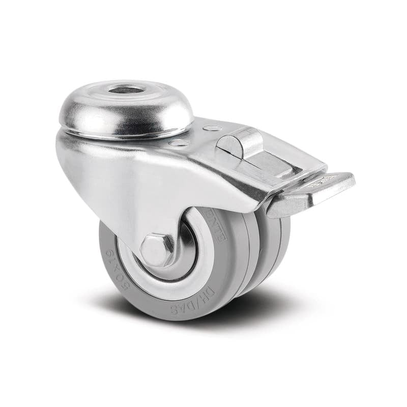 2975DIK050P3011 Agila Twin Wheel 50mm Swivel 11mm Bolt Hole Brake Grey Solid Rubber Castor - 60kg Capacity