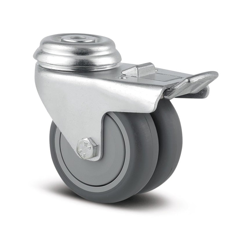 2977PJP075P3011 Agila Twin Wheel 75mm Swivel 11mm Bolt Hole Total Lock Grey Thermoplastic Rubber Castor - 100kg Capacity