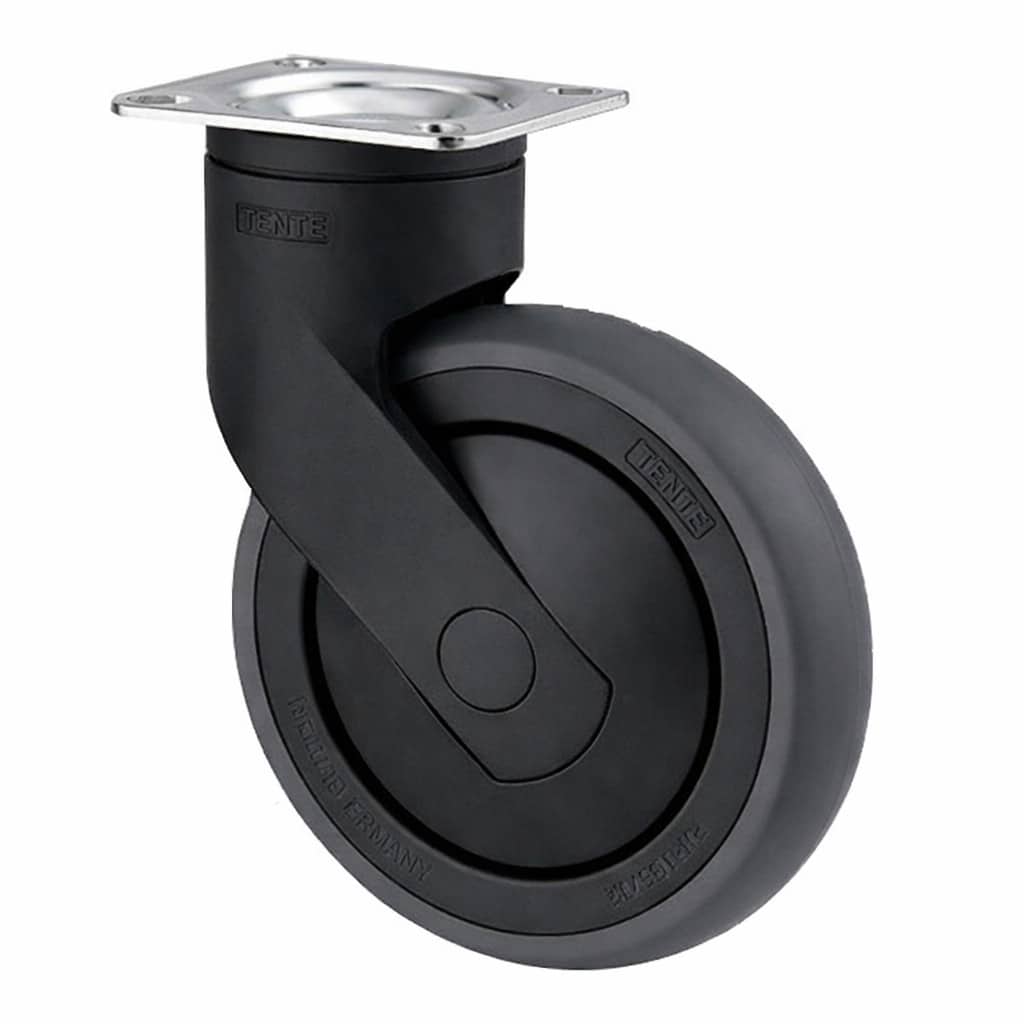 Levina 100mm Swivel Plate Black Synthetic Thermoplastic Rubber Castor - 100kg Capacity