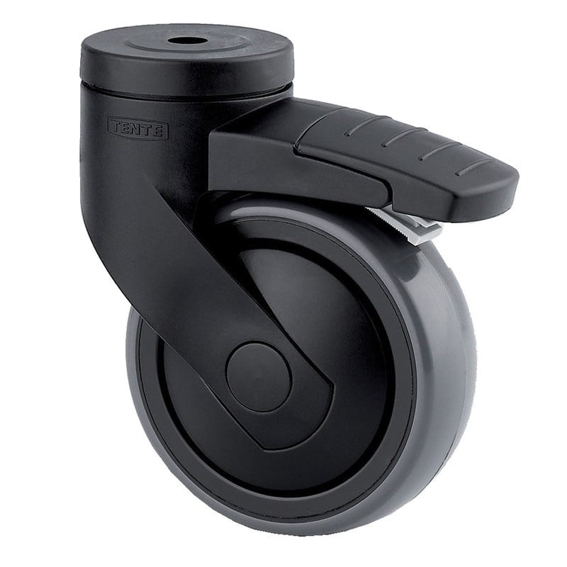 Levina 100mm Swivel Bolt Hole Total Lock Black Synthetic Thermoplastic Rubber Castor - 100kg Capacity