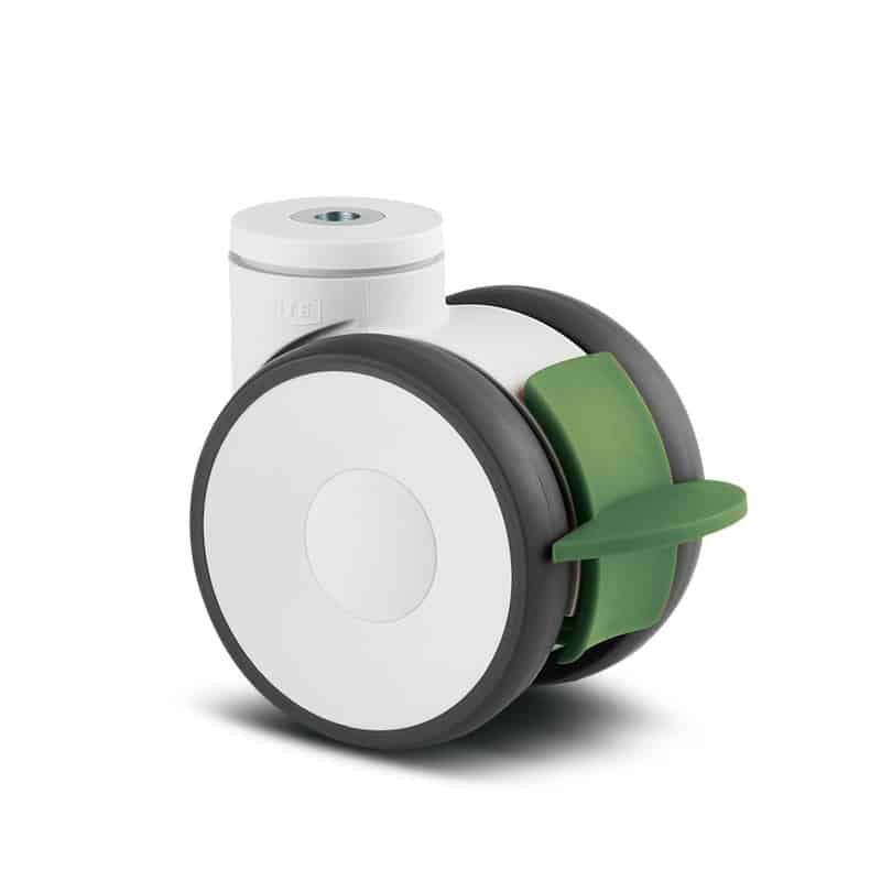 5941UAP100W-11 Linea 100mm Twin Wheel Swivel Bolt Hole Directional Lock White Polyurethane Castor - 120kg Capacity