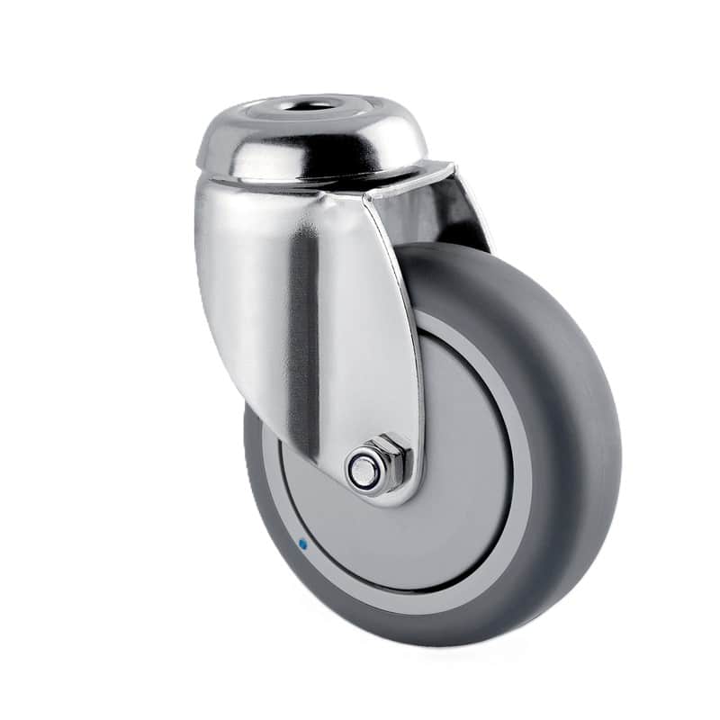 7470PJC075P3011 Agila 75mm Stainless Steel Swivel 11mm Bolt Hole Grey Thermoplastic Rubber Castor - 75kg Capacity