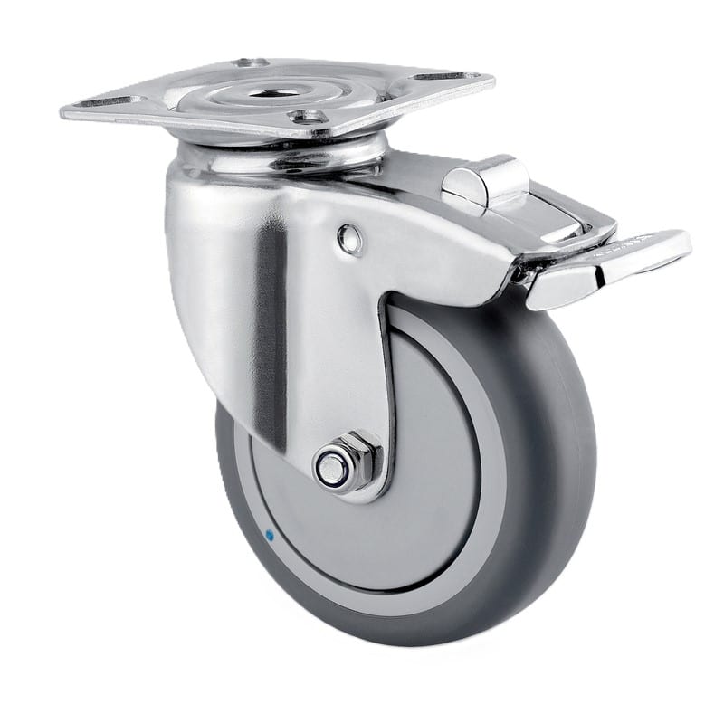 7477PJC075P40 Agila 75mm Stainless Steel Swivel Plate Total Lock Grey Thermoplastic Rubber Castor - 75kg Capacity