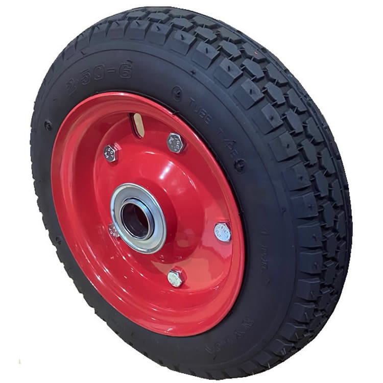 PWF-250X6 25.4 Pneumatic Puncture Proof 250x6 1" Axle Black Rubber Wheel - 90kg Capacity