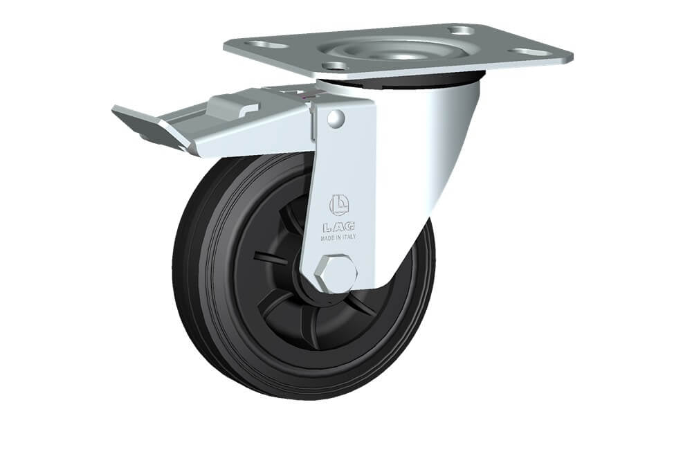 WHEEL D 125X37,5/50 NYLON BEARING SWIVEL FORK M22/50 + BRAKE