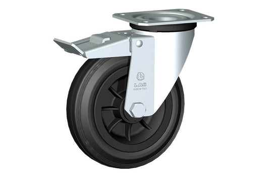 WHEEL D 150X40/50 NYLON BEARING SWIVEL FORK M22L + BRAKE