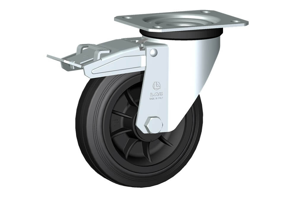 WHEEL D 160X45/60 NYLON BEARING SWIVEL FORK M22/60 + BRAKE
