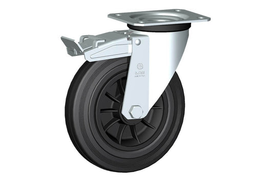 WHEEL D 200X50/60 NYLON BEARING SWIVEL FORK M22 + BRAKE