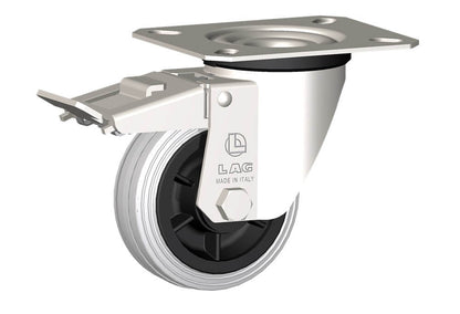 WHEEL DG80X25/40 INOX ROLLER BEARING SWIVEL FORK X20/40 +BRAKE