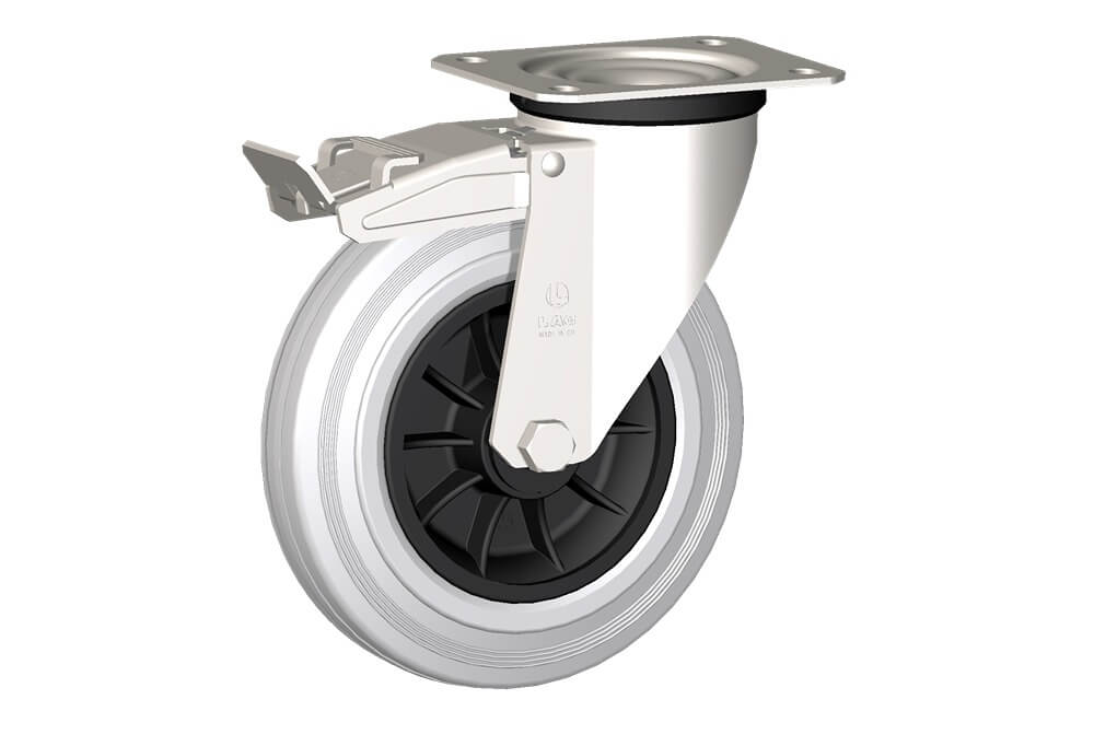 WHEEL DG 200X50/60 NYLON BEARING SWIVEL FORK X20 + BRAKE
