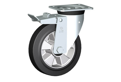 WHEEL E 200X50/60 ROLLER BRGS SWIVEL FORK M40 + BRAKE
