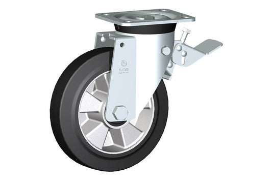 WHEEL E 200X50/60 RB SWIVEL FORK M40 + LEADING FOOT BRAKE