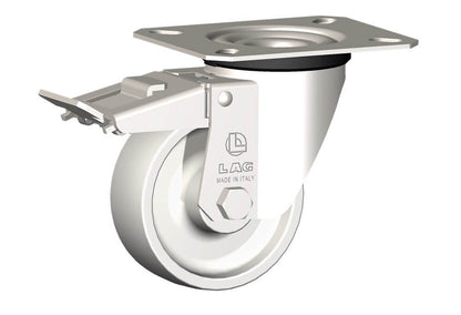WHEEL P80X30/40 PLAIN BORE SWIVEL X20 + BRAKE