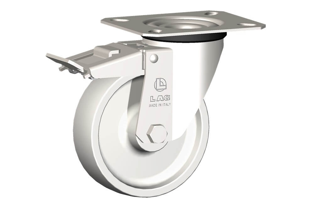 WHEEL P 100X30/40 PLAIN BORE SWIVEL X20 + BRAKE