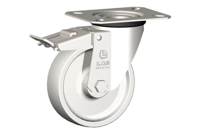 WHEEL P 100X30/40 PLAIN BORE SWIVEL X20 + BRAKE