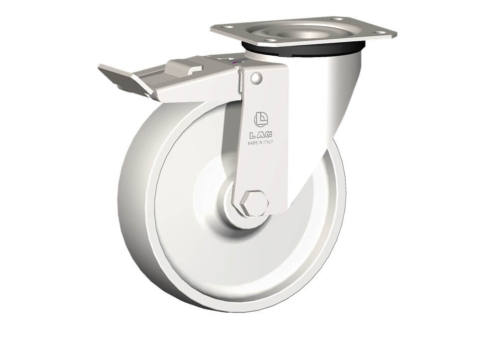 WHEEL P 150X40/50 PLAIN BORE SWIVEL FORK X20L + BRAKE