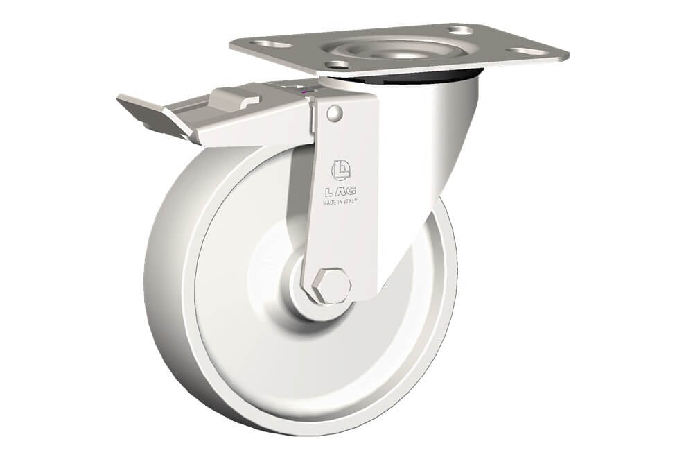 WHEEL P 150X40/50 PLAIN BORE SWIVEL X20 + BRAKE