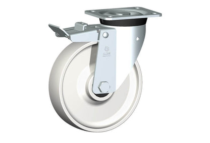 WHEEL P 200X50/60 BALL BEARING SWIVEL FORK M40 + TRAILING BRAKE