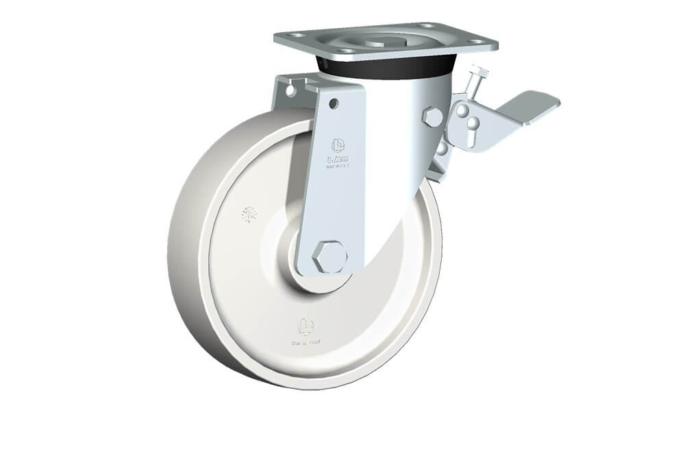 WHEEL P 200X50/60 ROLLER BEARING SWIVEL FORK M40 + BRAKE