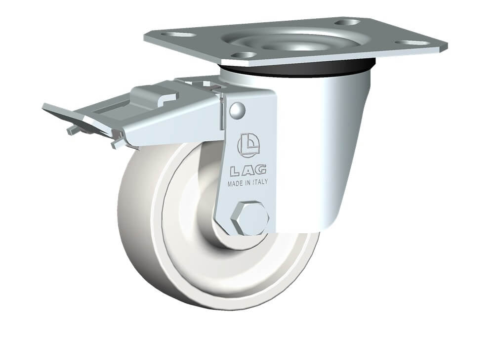 WHEEL P80X30/40 PLAIN BORE SWIVEL FORK M22 + BRAKE