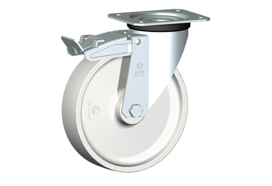 WHEEL P 200X50/60 PLAIN BORE SWIVEL FORK M22 + BRAKE