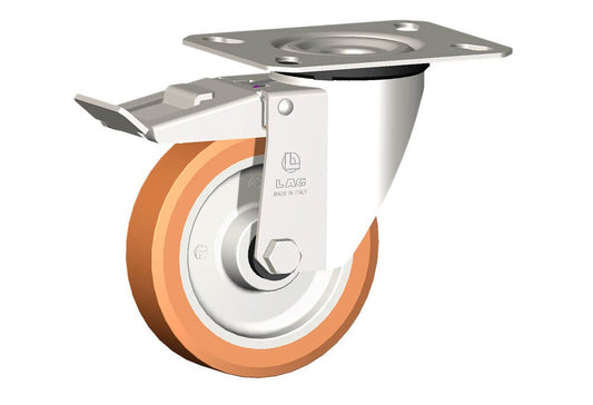 WHEEL A 125X30/40 INOX ROLLER BRGS. SWIVEL FORK X20/50 + BRAKE