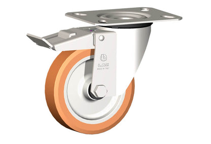 WHEEL A 125X30/40 PLAIN BORE SWIVEL FORK X20/50 + BRAKE