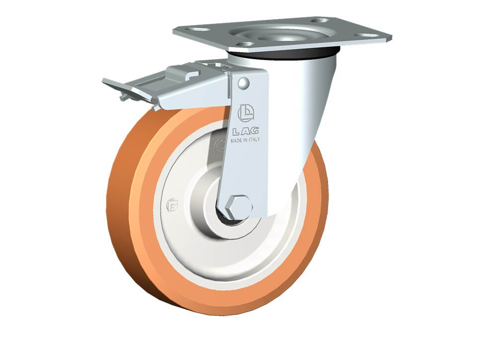 WHEEL A 125X30/40 ROLLER BEAR. SWIVEL FORK M22/40 + BRAKE