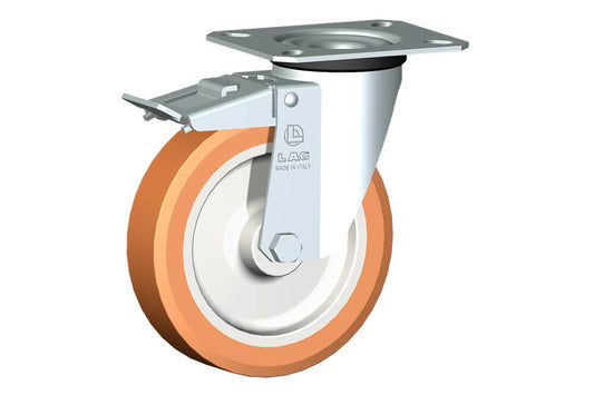 WHEEL A 125X30/40 PLAIN BORE SWIVEL FORKM22/40 + BRAKE