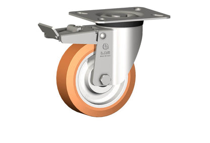 WHEEL A 125X40/40 INOX ROLLER BEARINGS SWIVEL INOX X40/50 FORK +BRAKE