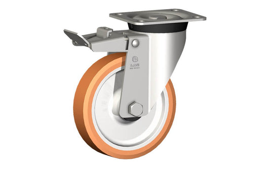 WHEEL A 175X40/50 INOX ROLL.BEAR. SWIVEL FORK X40/60 + BRAKE