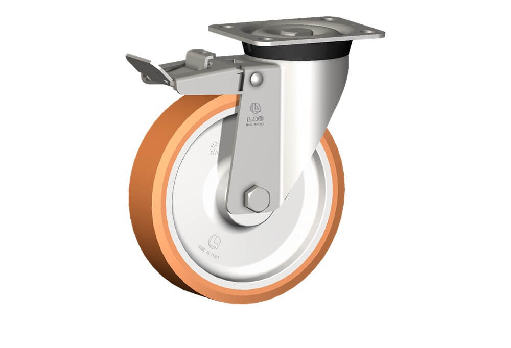 WHEEL A 200X50/60 INOX ROLLER BEARING SWIVEL FORK X40 + BRAKE