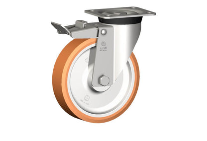 WHEEL A 200X50/60 INOX ROLLER BEARING SWIVEL FORK X40 + BRAKE