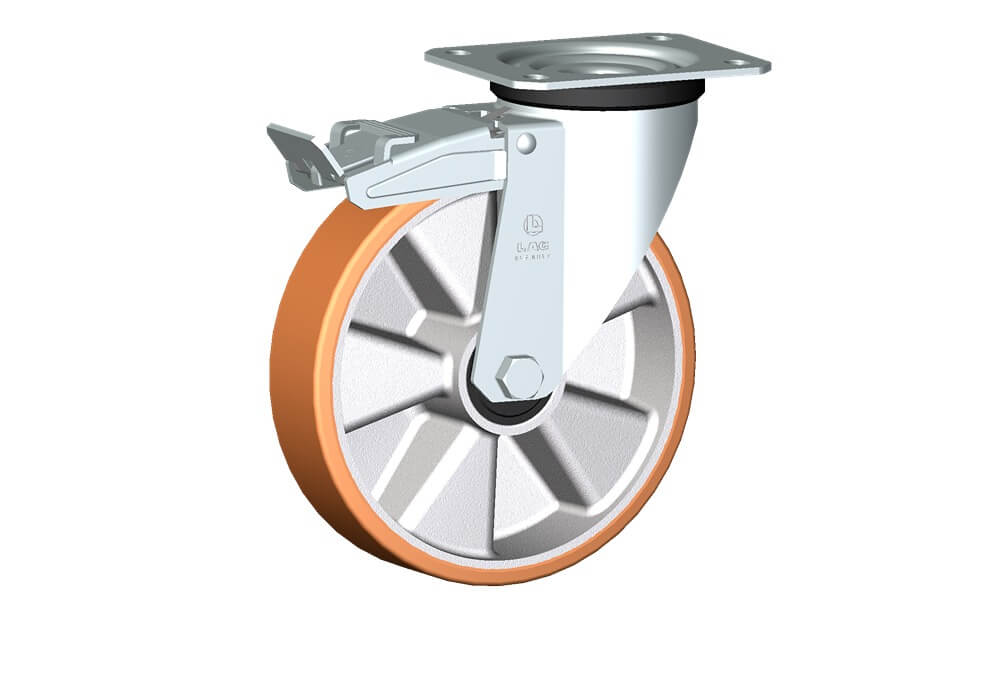 WHEEL T 200X50/60 RB SWIVEL FORK M22 + BRAKE
