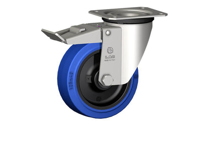 WHEEL LB 125X40/40 INOX ROLLER BEARINGS INOX SWIVEL CASTOR X20L/50 +BRAKE