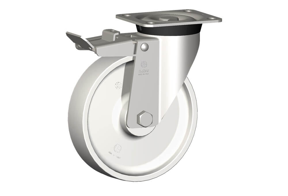 WHEEL P 200X50/60 INOX ROLLER BRGS INOX SWIVEL FORK X40 + BRAKE