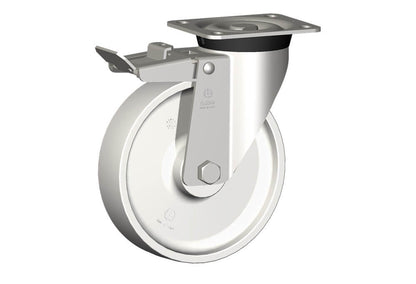 WHEEL P 200X50/60 INOX ROLLER BRGS INOX SWIVEL FORK X40 + BRAKE