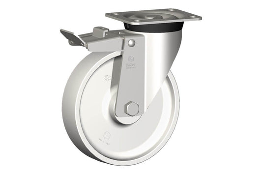 WHEEL P 200X50/60 INOX ROLLER BRGS INOX SWIVEL FORK X40 + BRAKE