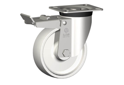 WHEEL P 125X40/50 PLAIN BORE INOX SWIVEL FORK X40L + BRAKE