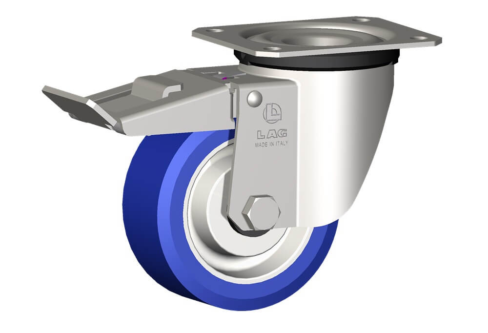 WHEEL AS 100X40/40 INOX ROLLER BRGS. INOX SWIVEL FORK X20L/50 + BRAKE