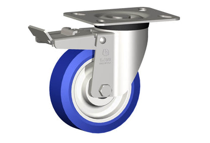 WHEEL AS 125X40/40 INOX ROLLER BEARINGS INOX SWIVEL FORK X40/50 +BRAKE