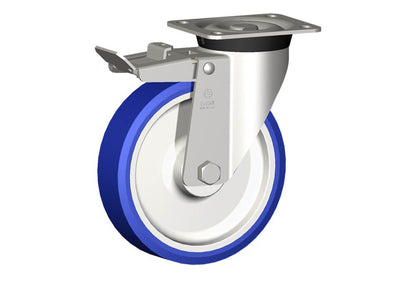 WHEEL AS 200X50/60 INOX ROLLER BEARINGS SWIVEL FORK X40 + BRAKE