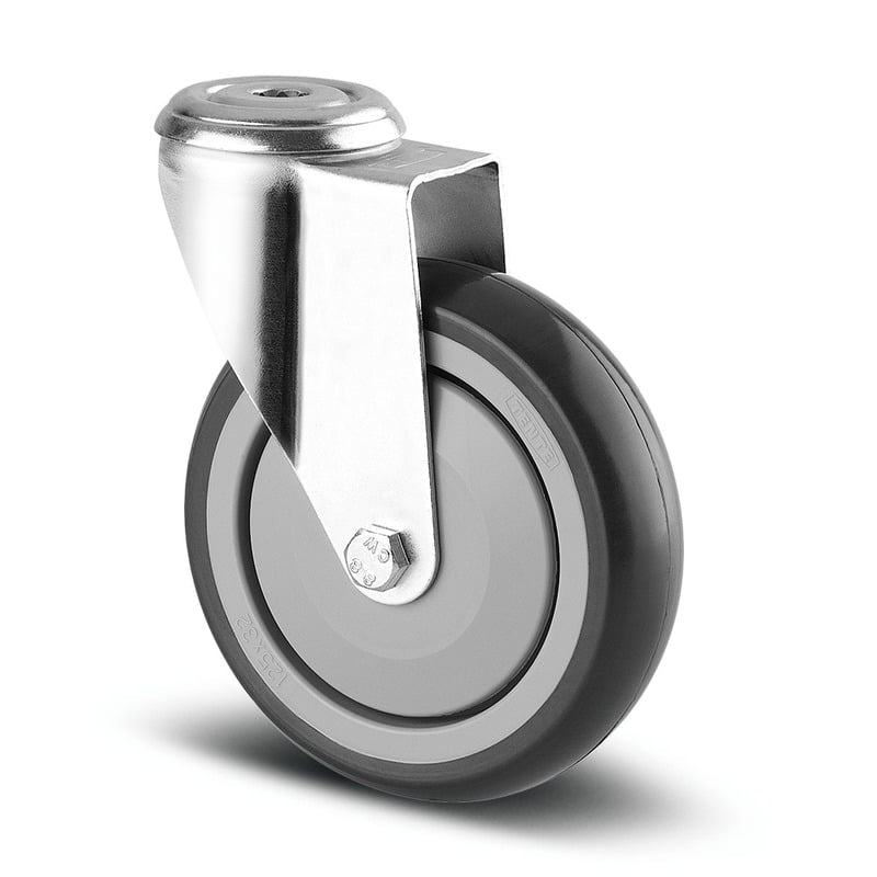 1670PJP100P3013 Economy 100mm Swivel Bolt Hole Grey Rubber Castor