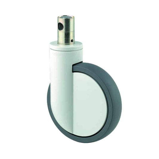 Integral Single Wheel 125mm Swivel Central Total Lock (Stem With Cam Hole For Profile Bar) Polyurethane Tread Castor - 150kg Capacity
