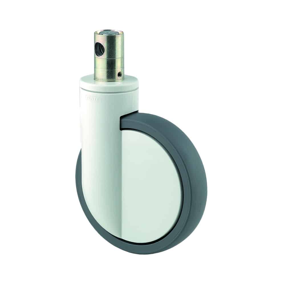 Integral Single Wheel 150mm Swivel Central Total Lock (Stem With Cam Hole For Profile Bar) Polyurethane Tread Castor - 150kg Capacity