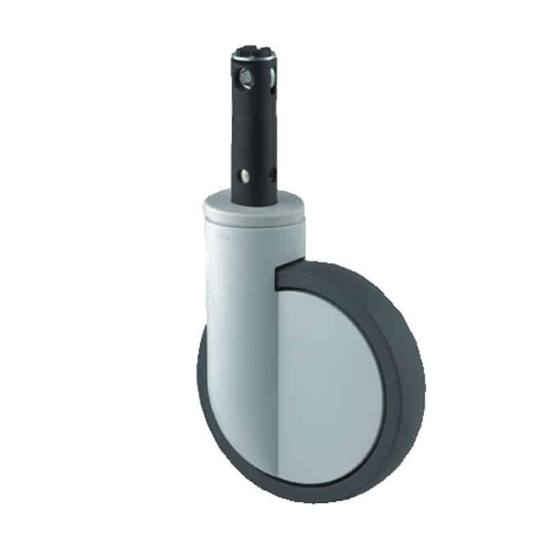 Integral Single Wheel 200mm Swivel Central Total Lock (Stem With Cam Hole For Profile Bar) Polyurethane Tread Castor - 150kg Capacity