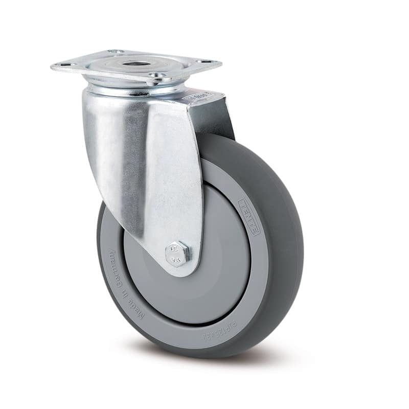 2470PJP125P50 Agila 125mm Swivel Plate Grey Thermoplastic Rubber Castor - 100kg Capacity